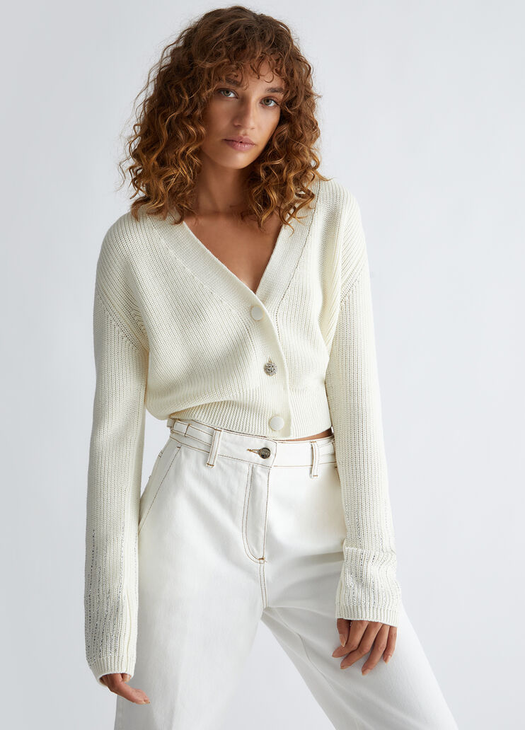 Cardigan in lana con strass