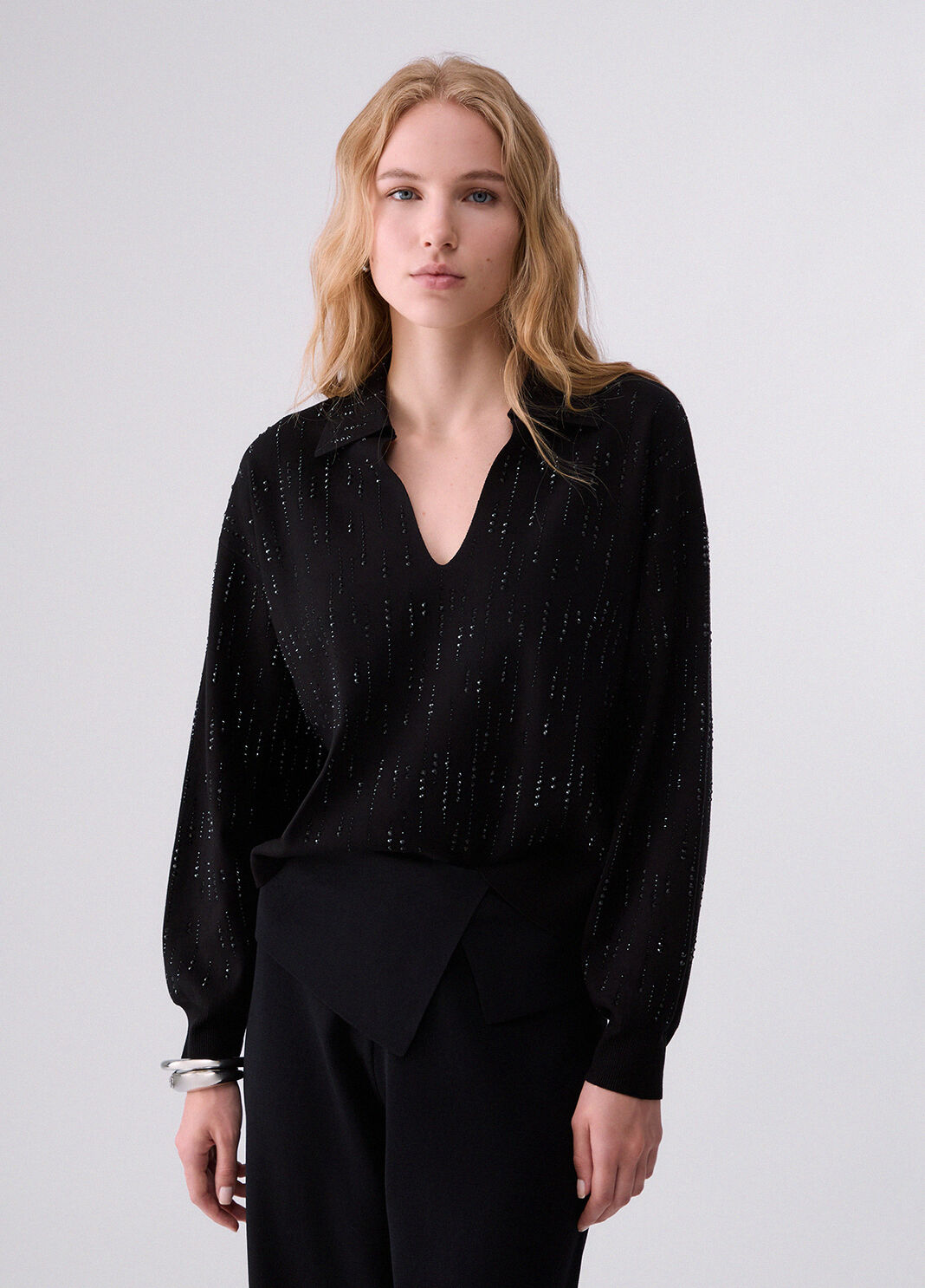 Sweater with jewel embroidery black/gemstones Liu Jo - large image number 0