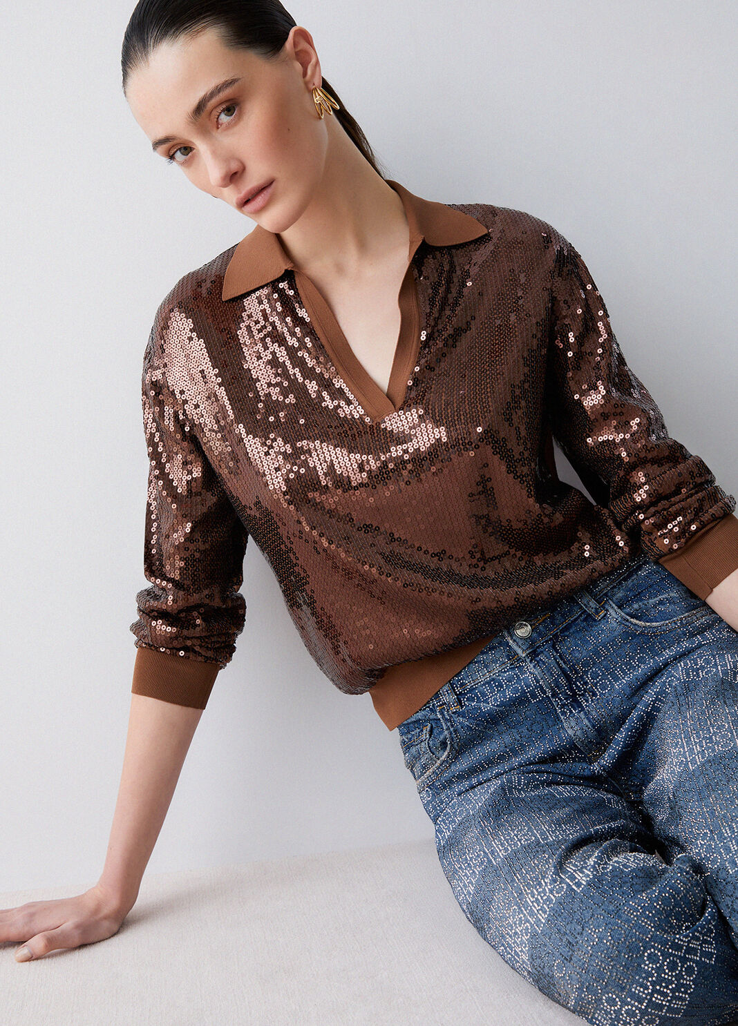 Jumper with sequins brown Liu Jo - large image number 3