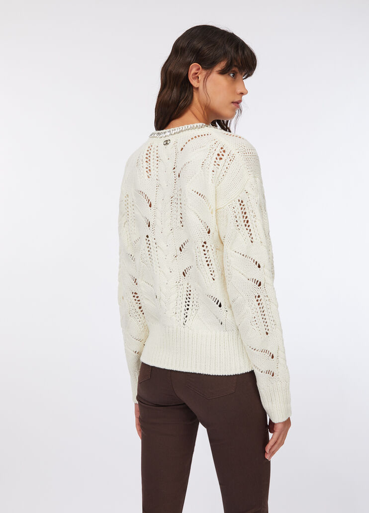 Maglia traforata con pietre gioiello bianco lana Liu Jo - large image number 1