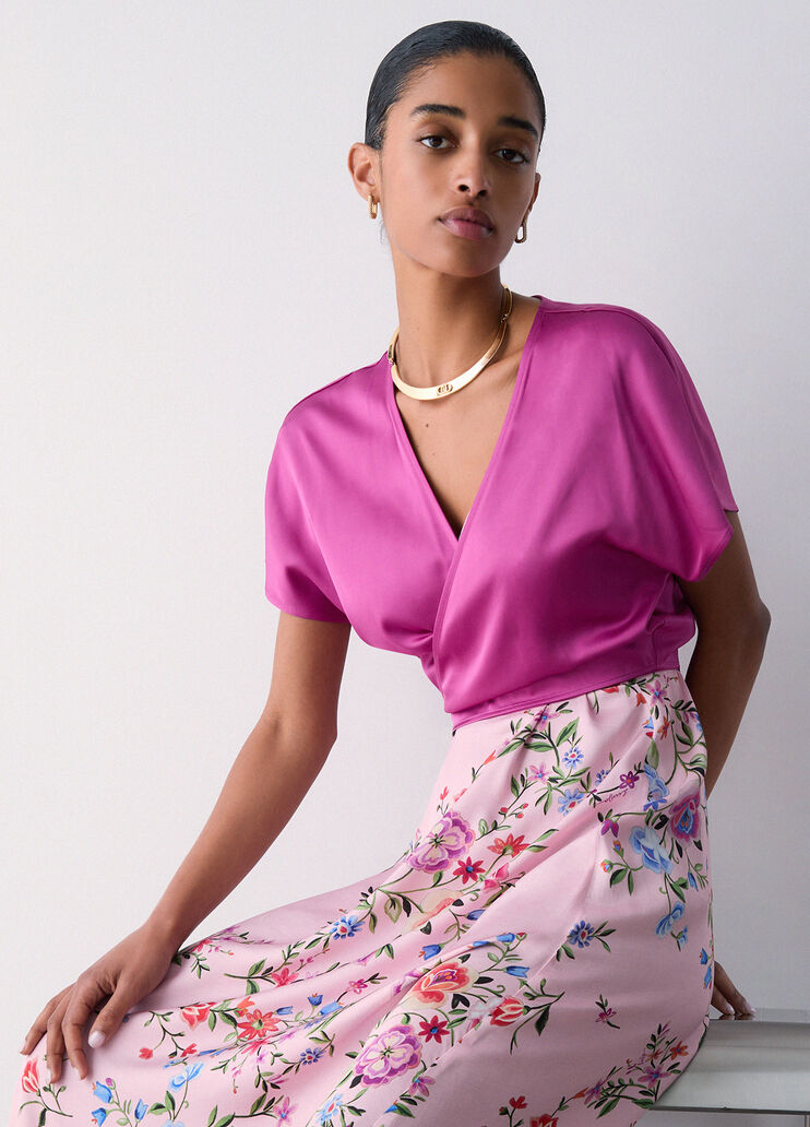 Top incrociato in raso rosa acceso Liu Jo - medium