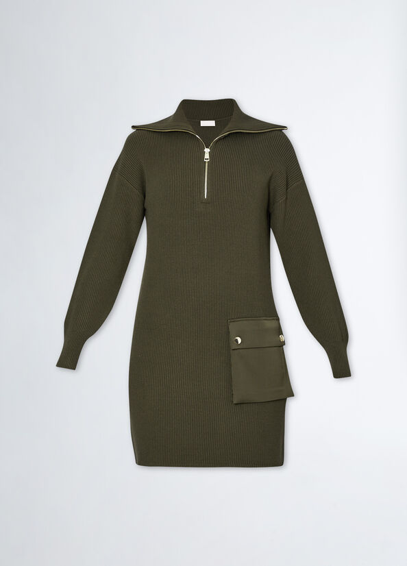 Rib-knit dress colour Olive green | Liu Jo