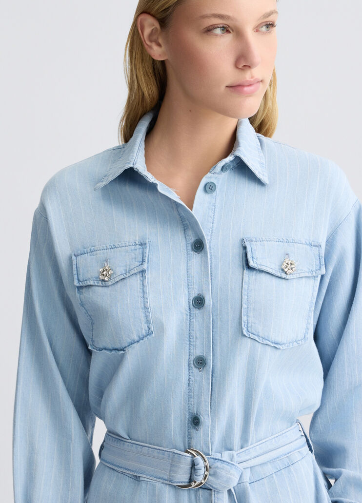 Pinstripe denim playsuit light blue denim Liu Jo - large image number 2 Pinstripe denim playsuit light blue denim Liu Jo - large image number 2