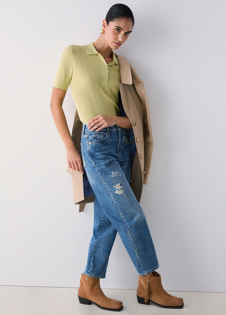 Vaqueros rectos con bordados joya denim azul Liu Jo - medium