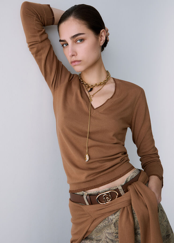 Su&eacute;ter de cuello en V beige Liu Jo - medium