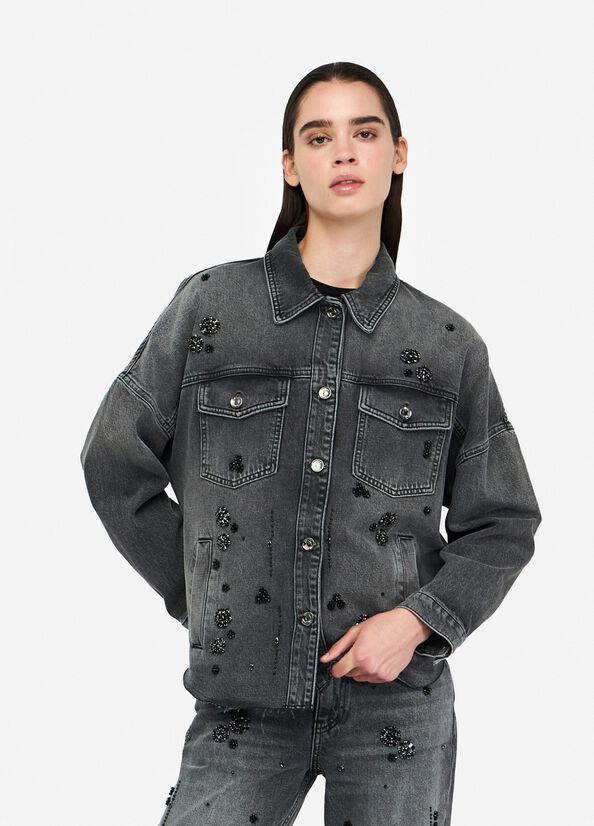 Denim jacket with rhinestones black denim Liu Jo - large image number 0