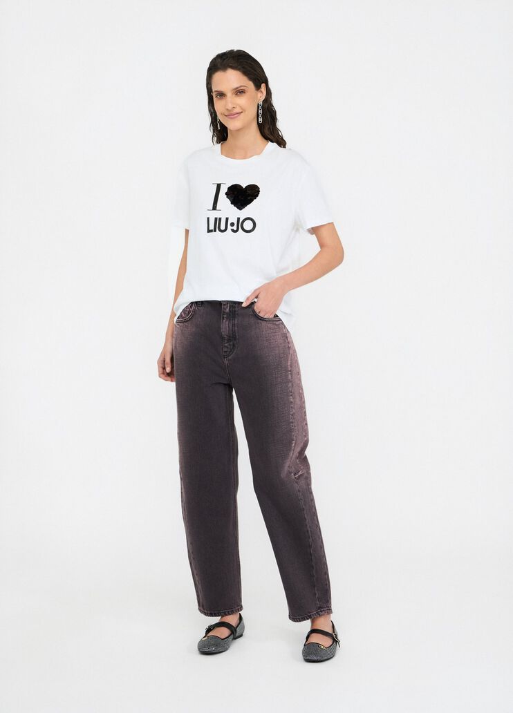 T-shirt with appliqués white/heart Liu Jo - medium T-shirt with appliqués white/heart Liu Jo - medium