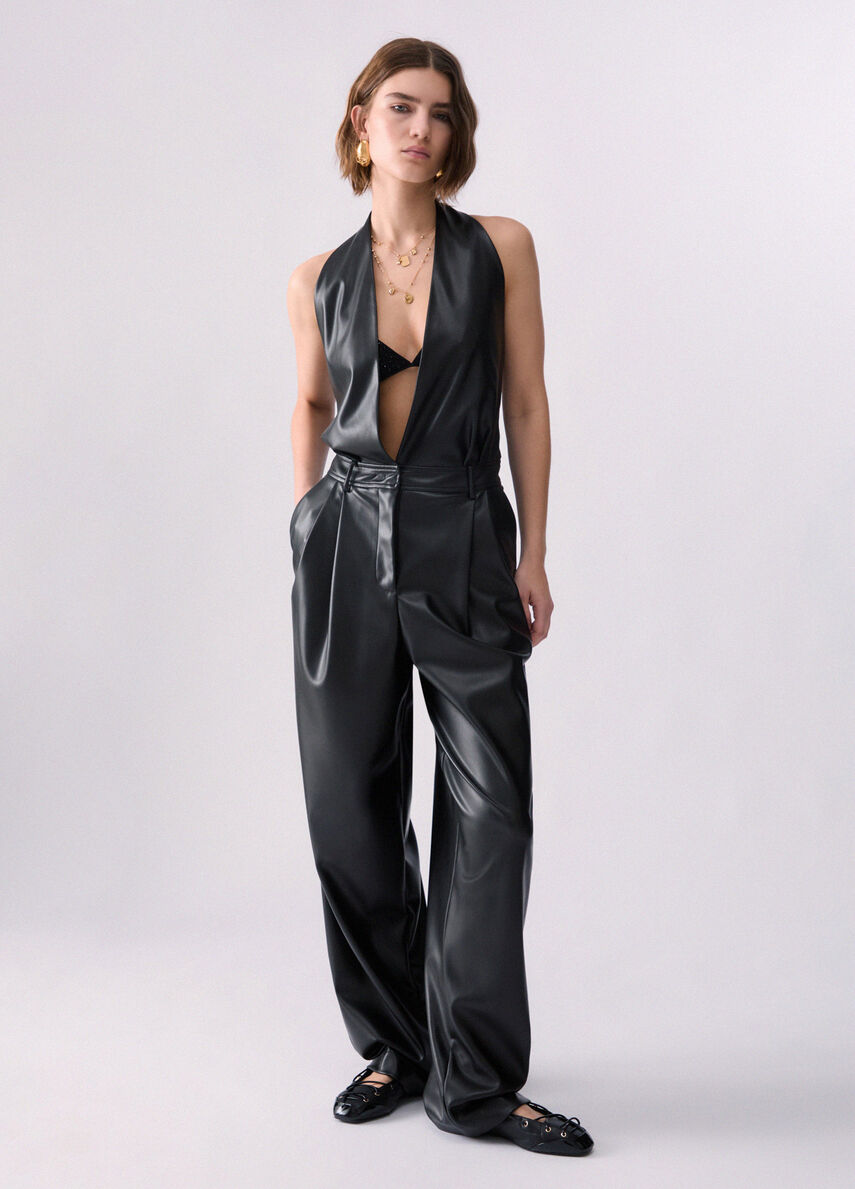 Jumpsuit in coated fabric colour black | Liu Jo
