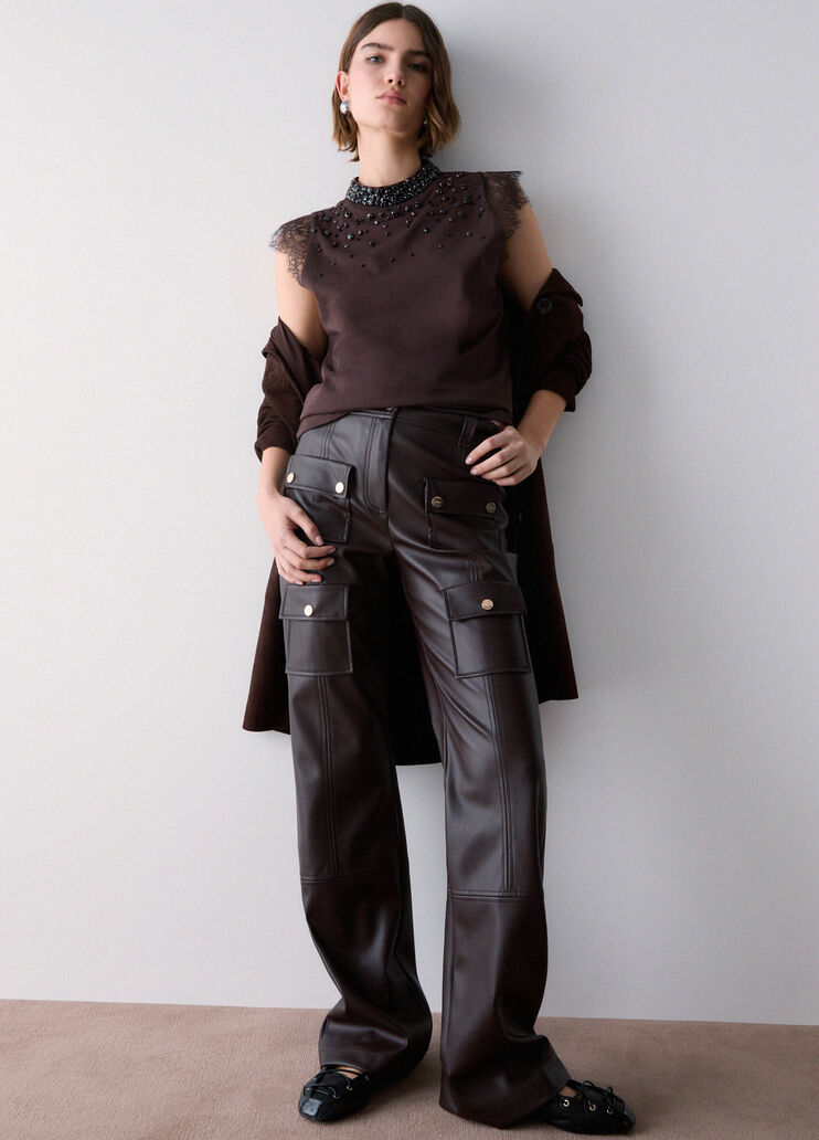 Pantaloni in tessuto spalmato moka Liu Jo - medium