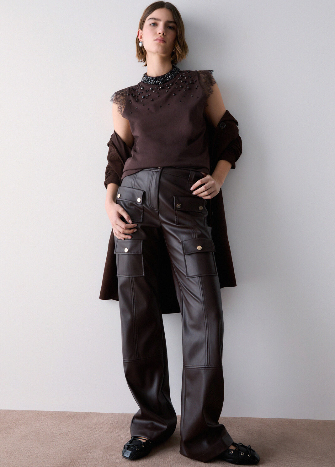 Pantalon en tissu enduit moka Liu Jo - large image number 3