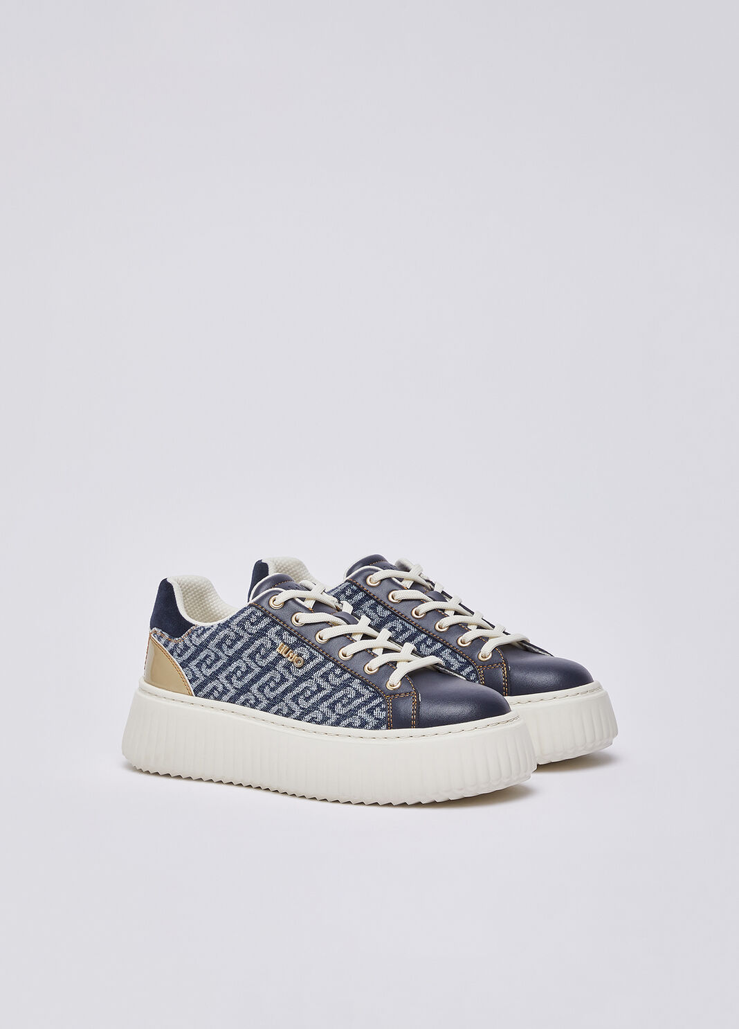 Sneakers &agrave; plateforme en denim monogramme bleu fonc&eacute; Liu Jo - large image number 1
