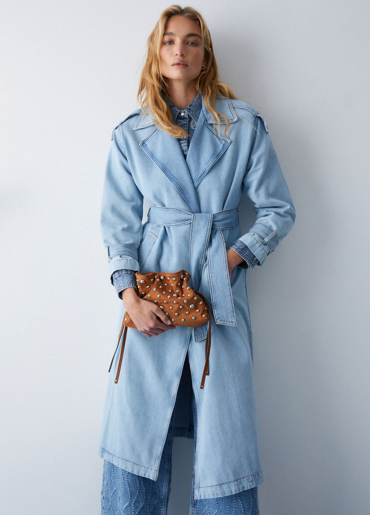 Langer Trenchcoat aus Denim Helles Denimblau Liu Jo - medium
