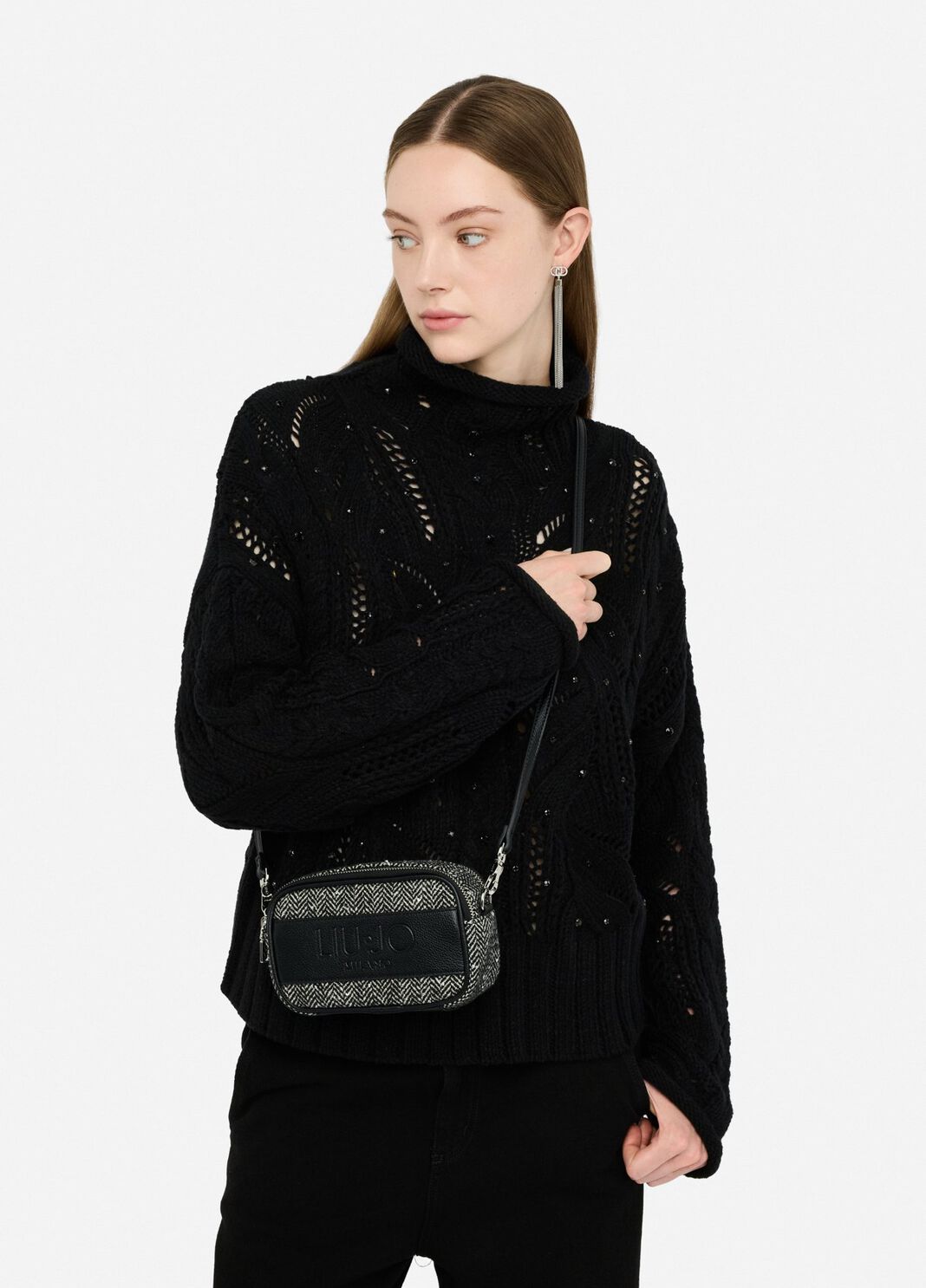 Маленькая сумка из шевронного материала с пайетками черный Liu Jo - large image number 0