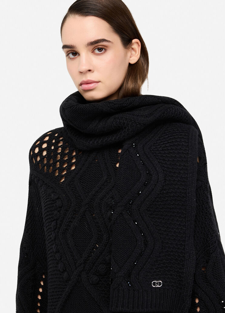 Wool-blend scarf with beading black Liu Jo - medium Wool-blend scarf with beading black Liu Jo - medium