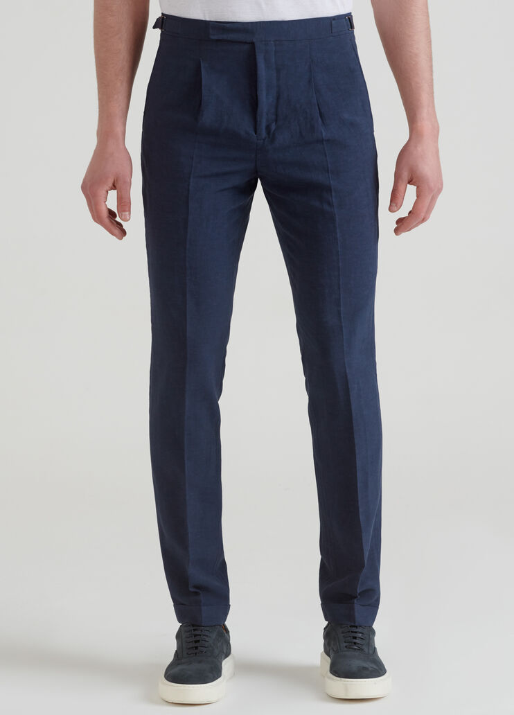 Pantalone in misto lino con pinces Dark Blue Liu Jo - large image number 0