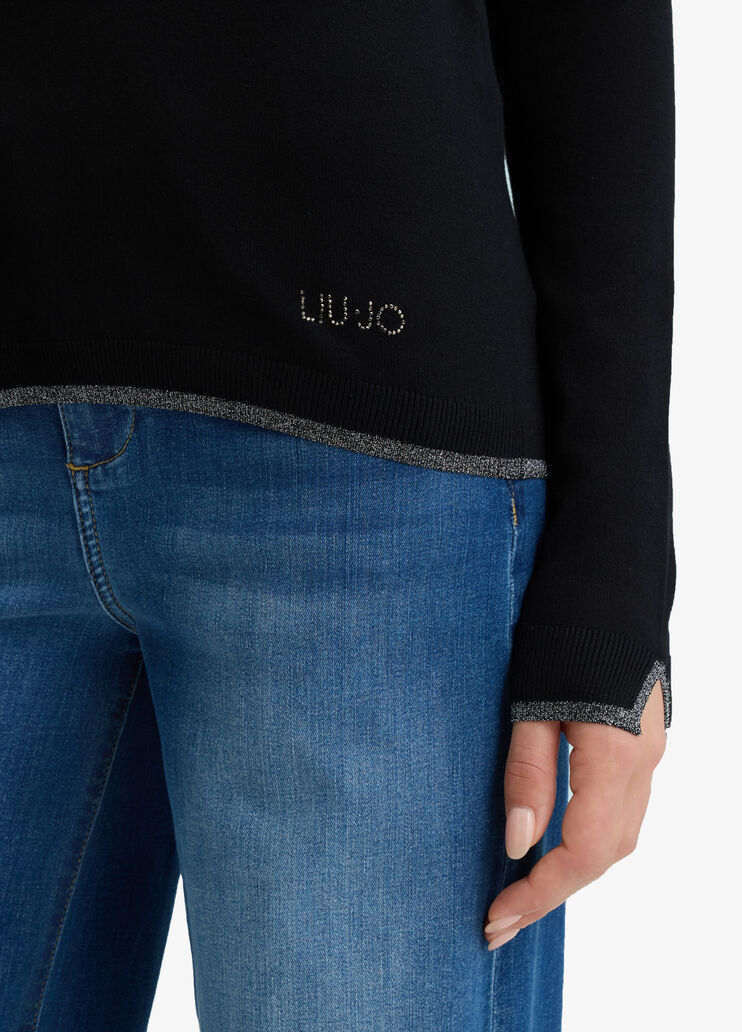 Pullover mit V-Ausschnitt schwarz Liu Jo - large image number 2