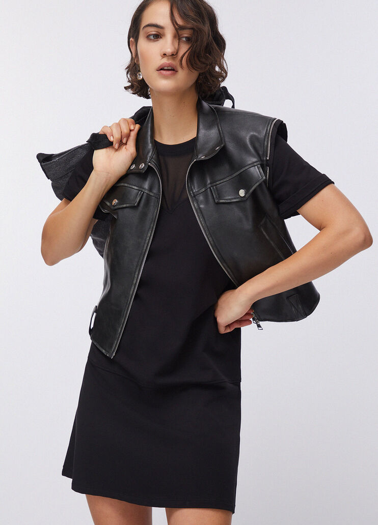 Vestido de felpa con detalle de malla negro Liu Jo - medium