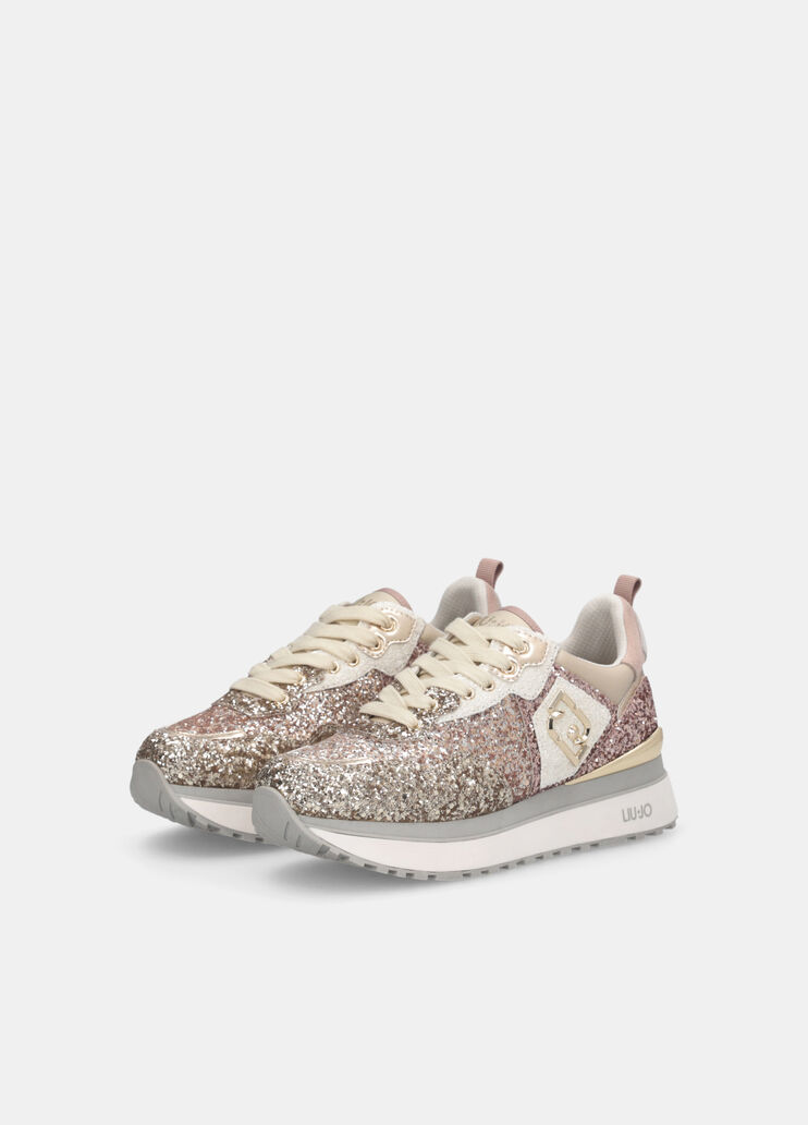 Platform sneakers with full glitter light gold Liu Jo - large image number 1 Platform sneakers with full glitter light gold Liu Jo - large image number 1