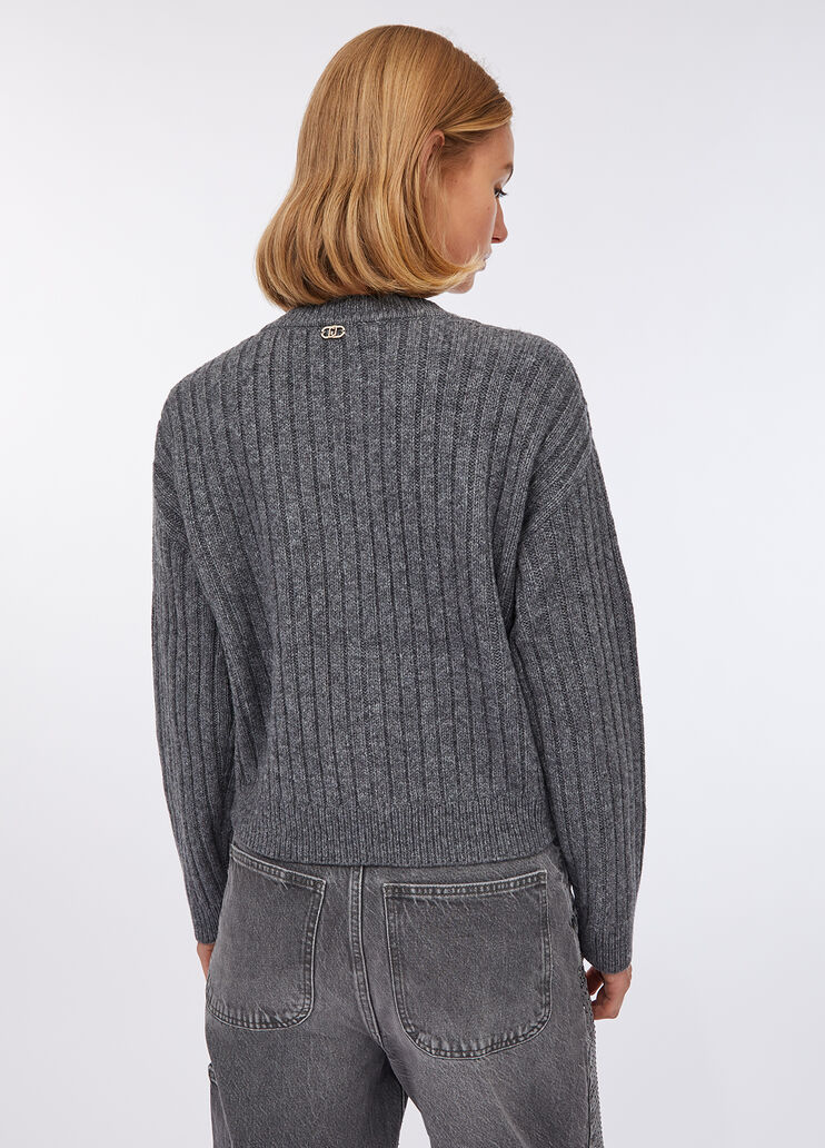Wool cardigan with bejewelled buttons grey Liu Jo - large image number 1 Wool cardigan with bejewelled buttons grey Liu Jo - large image number 1