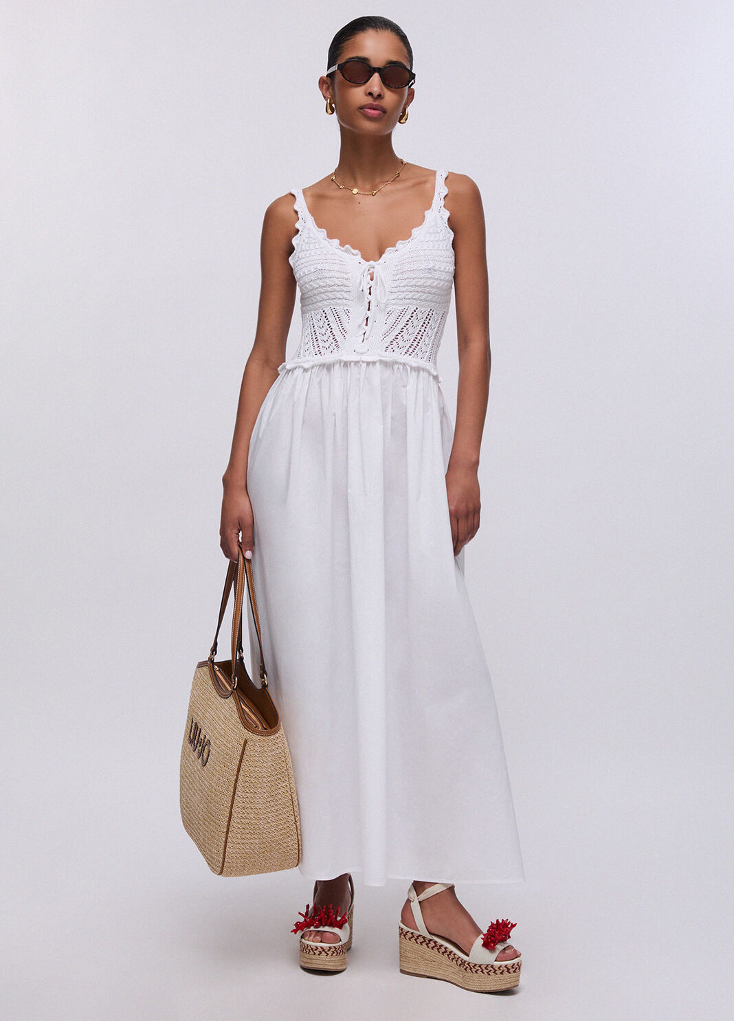 Langes Kleid mit Lochmuster am Oberteil Wei&szlig; Liu Jo - large image number 5