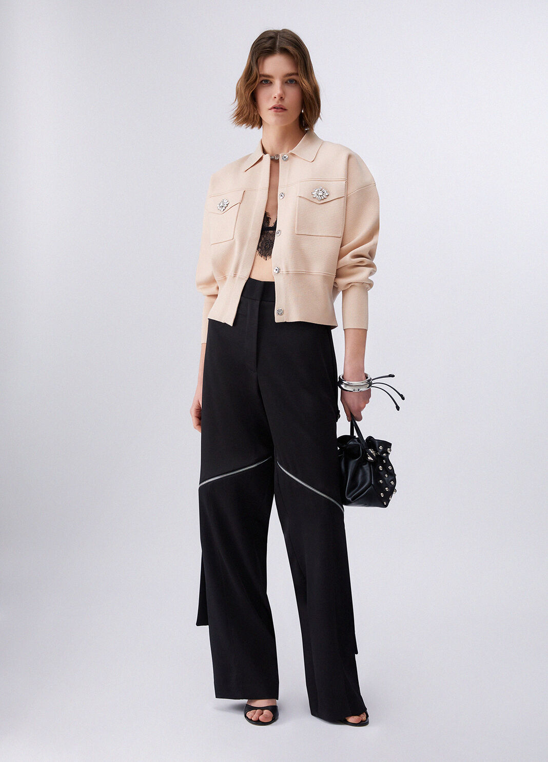 Veste en maille avec boutons bijoux beige Liu Jo - large image number 5