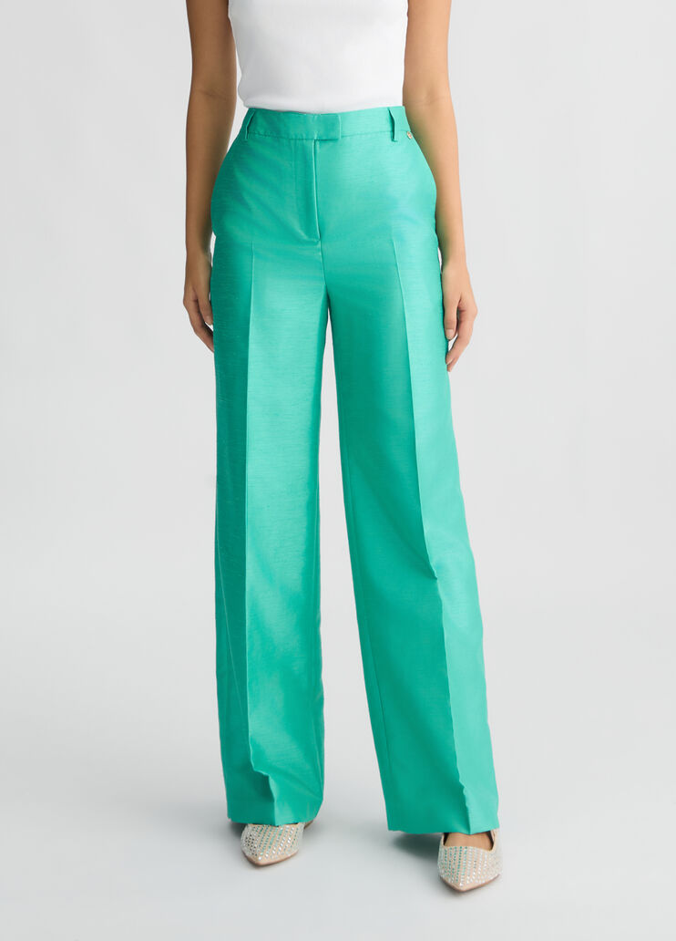 Long green shantung trousers turquoise Liu Jo - large image number 0 Long green shantung trousers turquoise Liu Jo - large image number 0