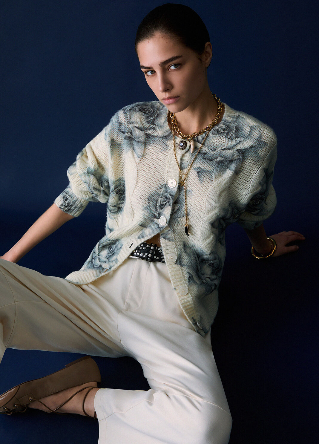 Wool Cardigan with Rose Print white Liu Jo - large image number 2
