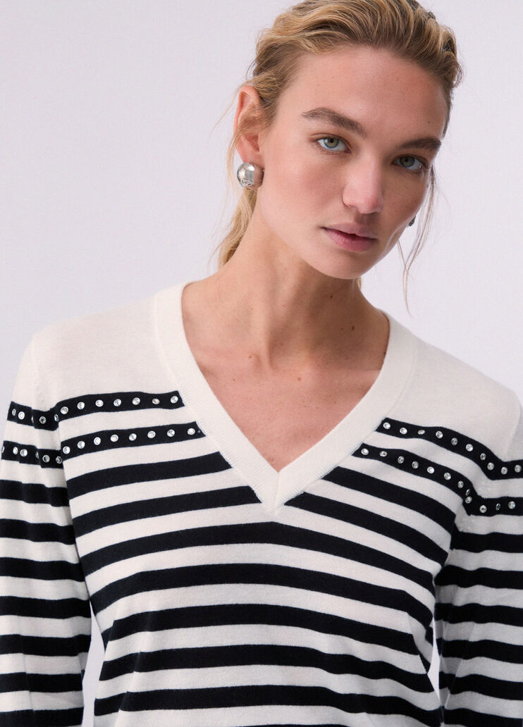 Pullover mit V-Ausschnitt Wei&szlig;/Schwarz Liu Jo - medium