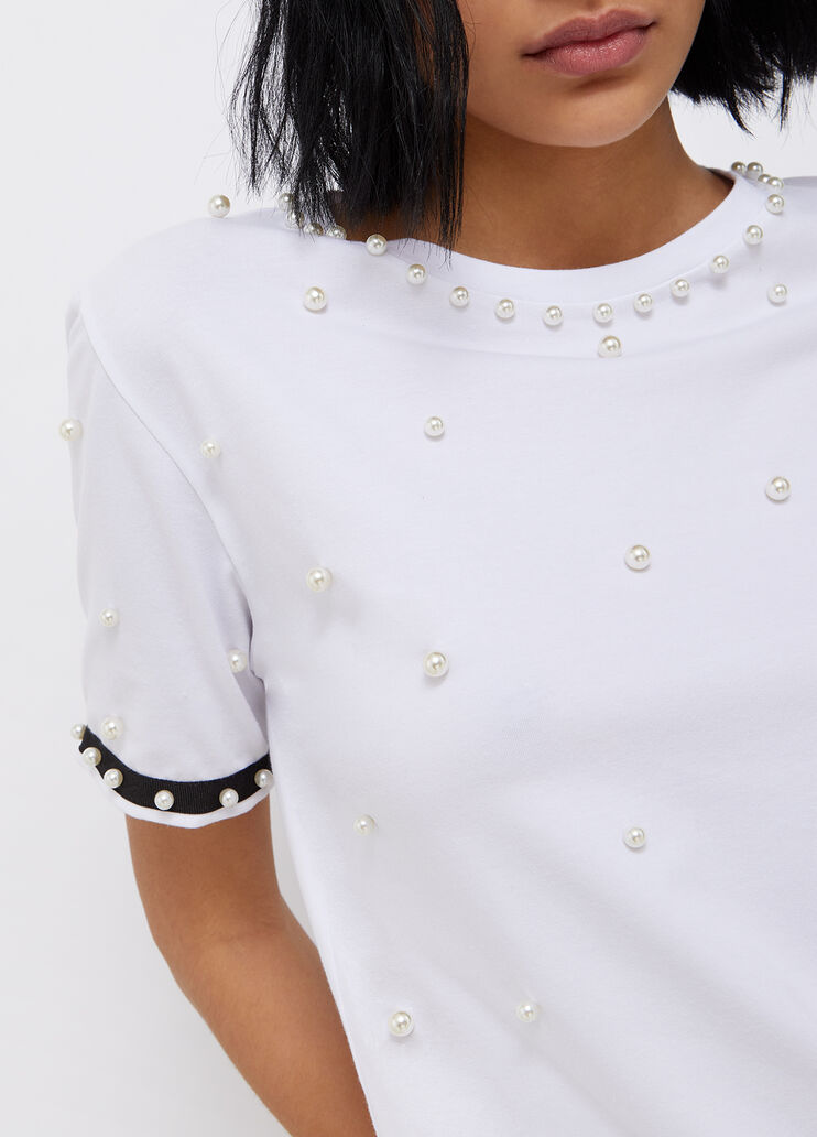 Eco-friendly T-shirt with beads optical white Liu Jo - large image number 2