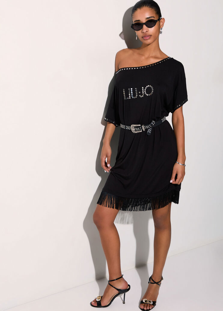 Kurzes Kleid mit Fransen Schwarz Liu Jo - medium