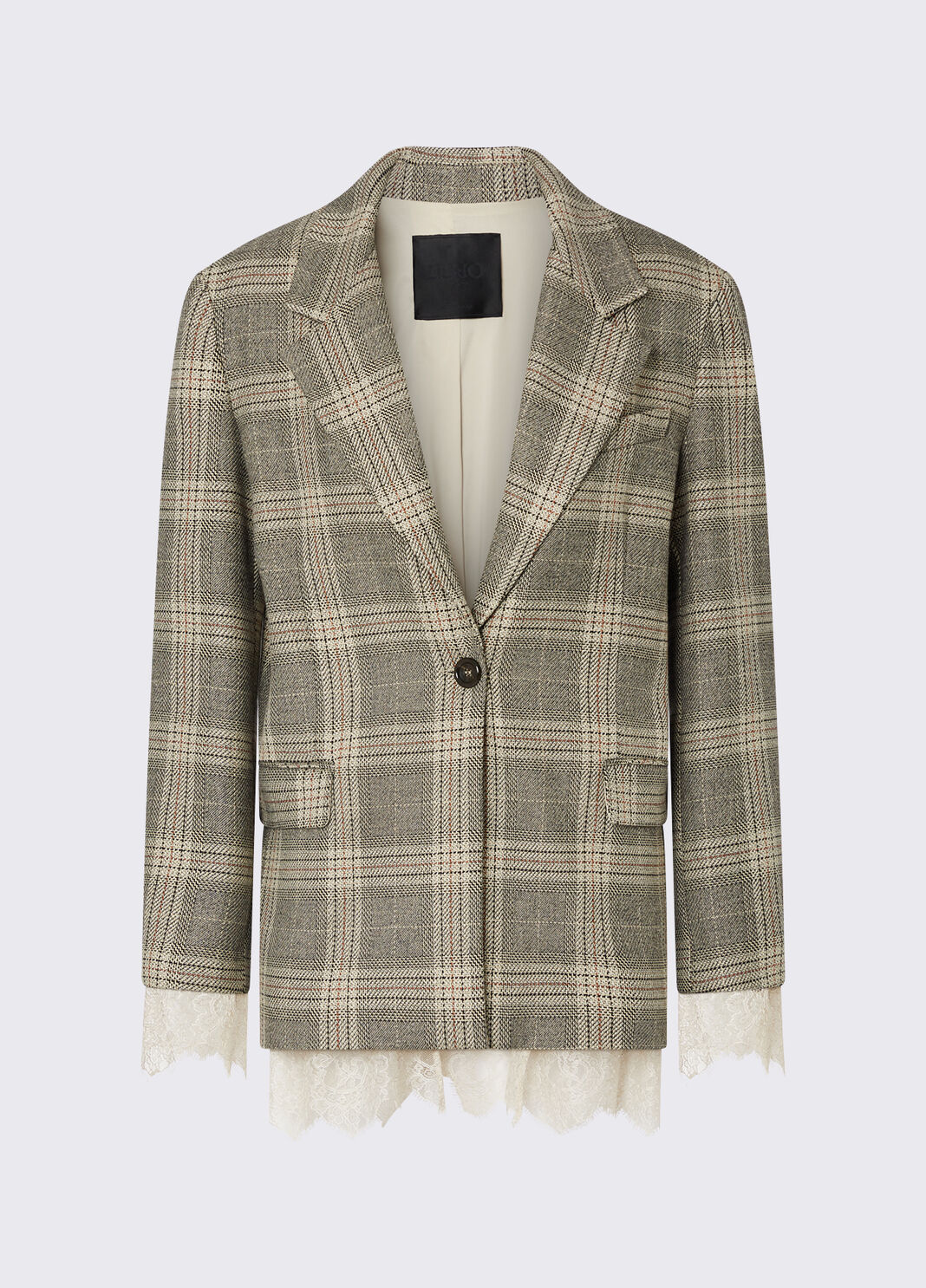 Blazer de cuadros con detalles de encaje cuadros beige Liu Jo - large image number 6