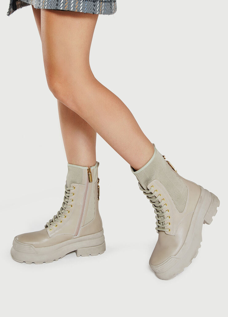 Platform combat boots in leather with pleats taupe Liu Jo - large image number 0 Platform combat boots in leather with pleats taupe Liu Jo - large image number 0