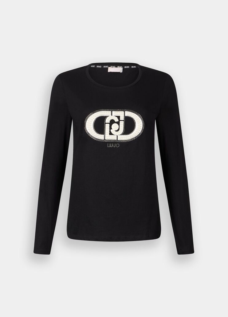 Cotton T-shirt with logo black/monogram Liu Jo - large image number 6