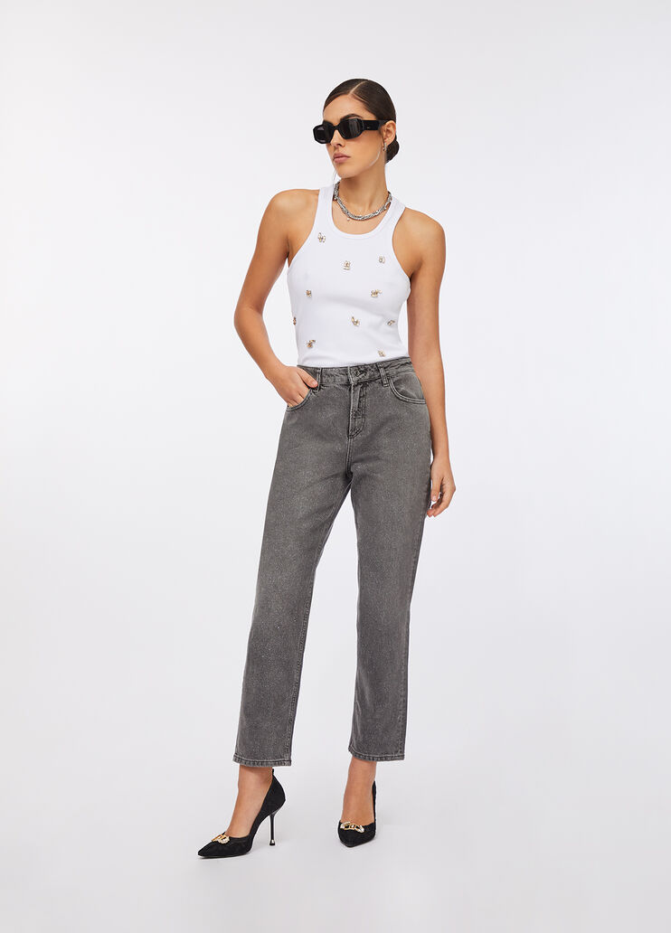High-waisted straight-leg jeans grey pinstripe Liu Jo - large image number 5