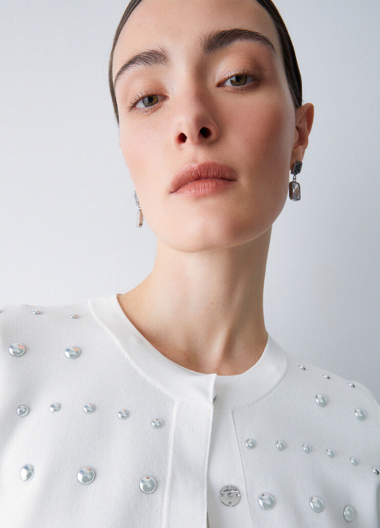Cardigan with studs white wool Liu Jo - medium