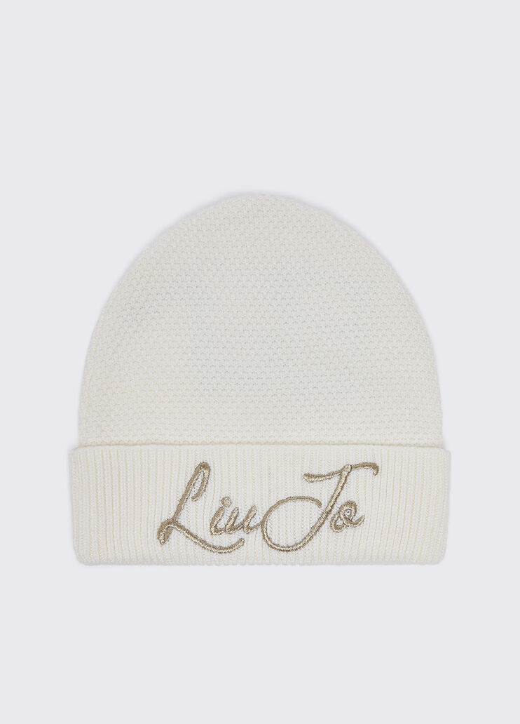 Knitted hat with logo white wool Liu Jo - medium