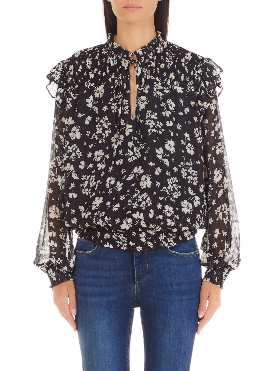Blusa in fil coup&eacute; nero/fiori bianchi Liu Jo - large image number 0