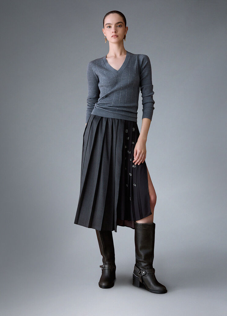 Knit in wool with V-neck grey m&eacute;lange Liu Jo - medium