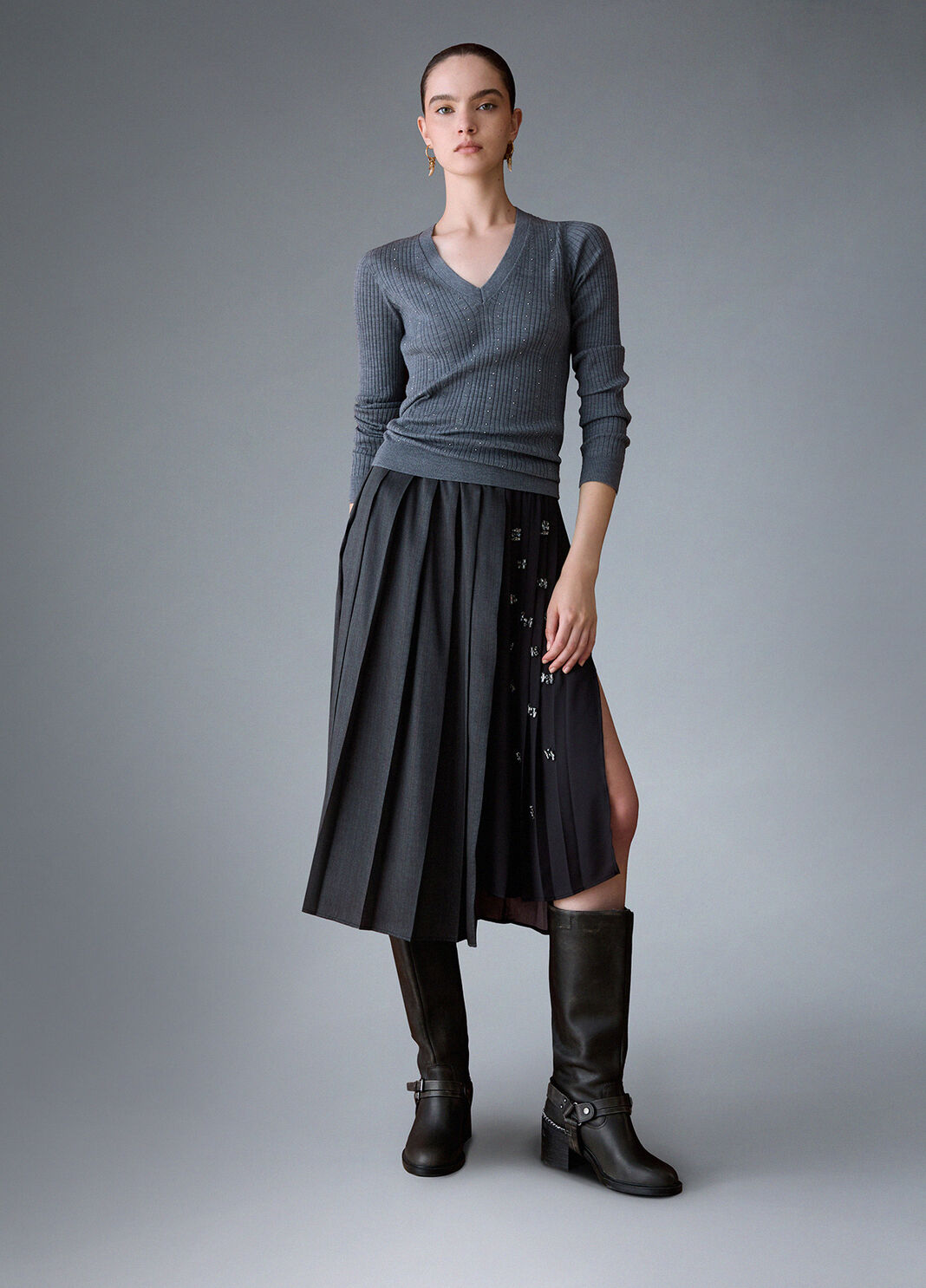 Knit in wool with V-neck grey m&eacute;lange Liu Jo - large image number 3