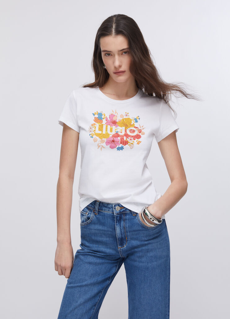 Printed T-shirt with rhinestones white/multicolour Liu Jo - large image number 0