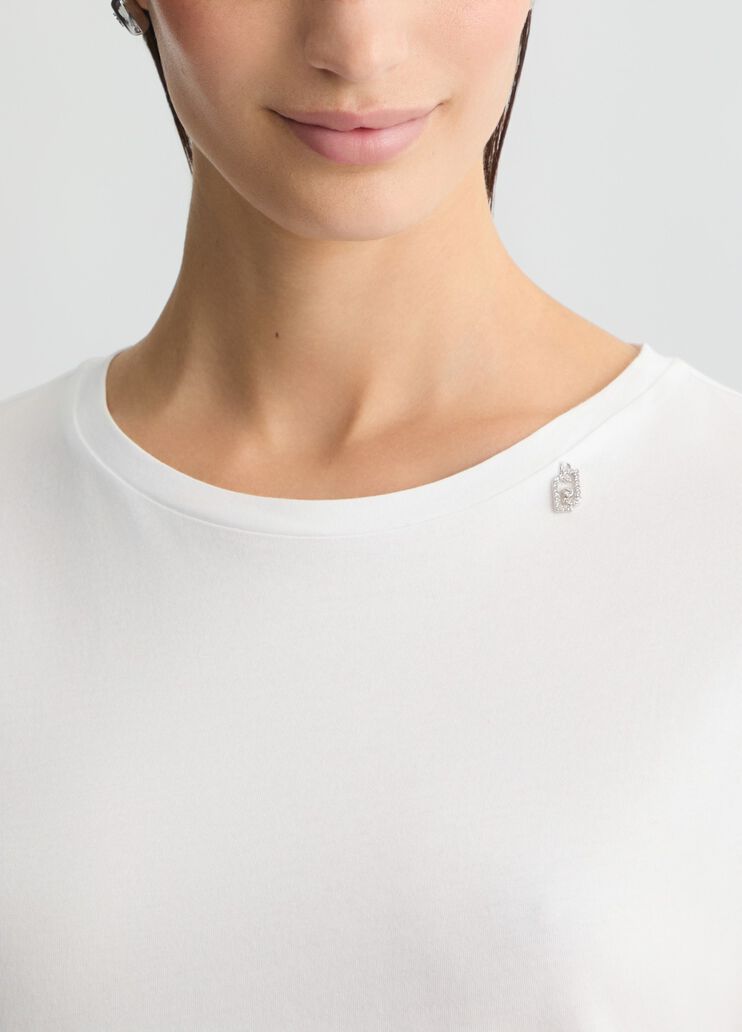 Cotton T-shirt with rhinestones white Liu Jo - large image number 3 Cotton T-shirt with rhinestones white Liu Jo - large image number 3
