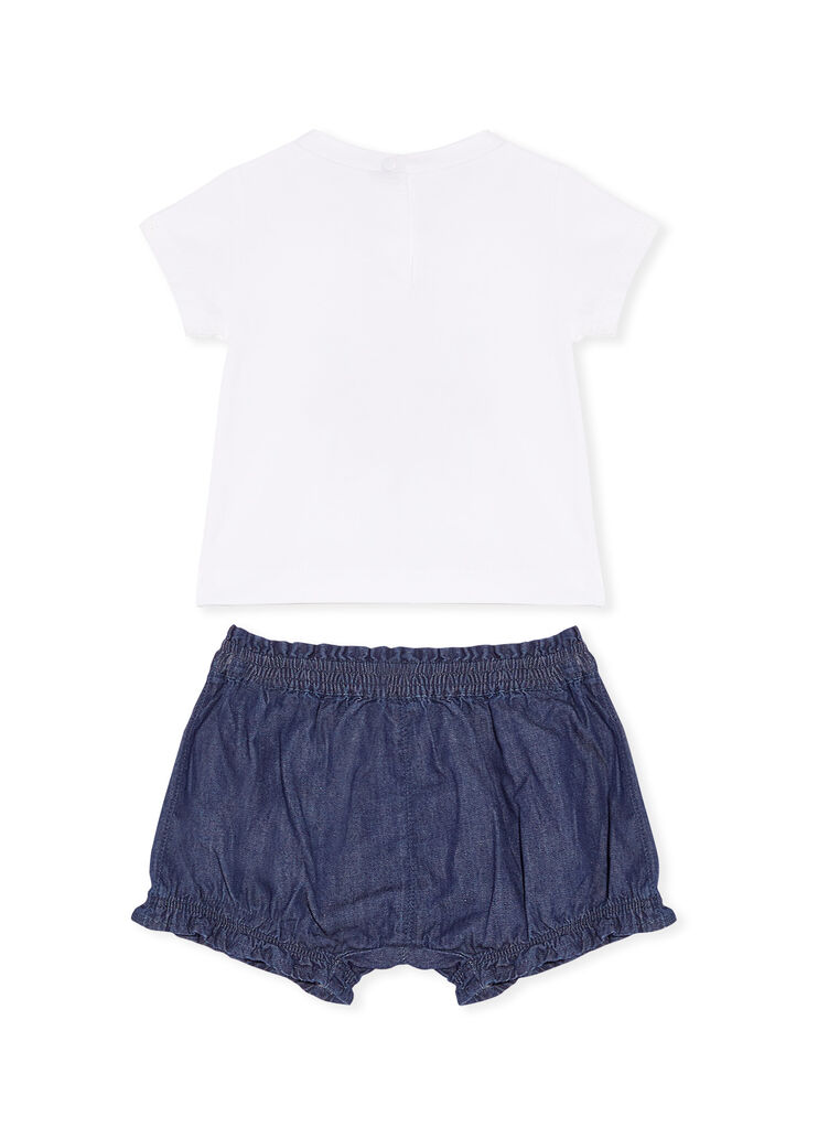 Ensemble bébé fille denim, blanc et trèfle à quatre feuilles Liu Jo - large image number 1 Ensemble bébé fille denim, blanc et trèfle à quatre feuilles Liu Jo - large image number 1