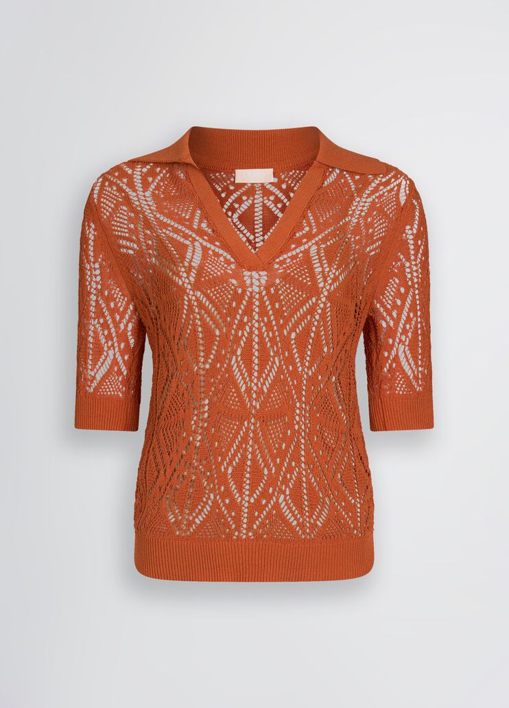 Cotton-blend crochet jumper terracotta Liu Jo - large image number 6 Cotton-blend crochet jumper terracotta Liu Jo - large image number 6