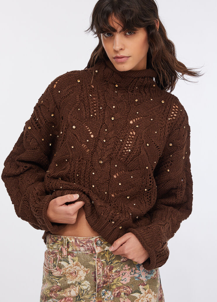 Polo-neck with gemstones chocolate Liu Jo - medium