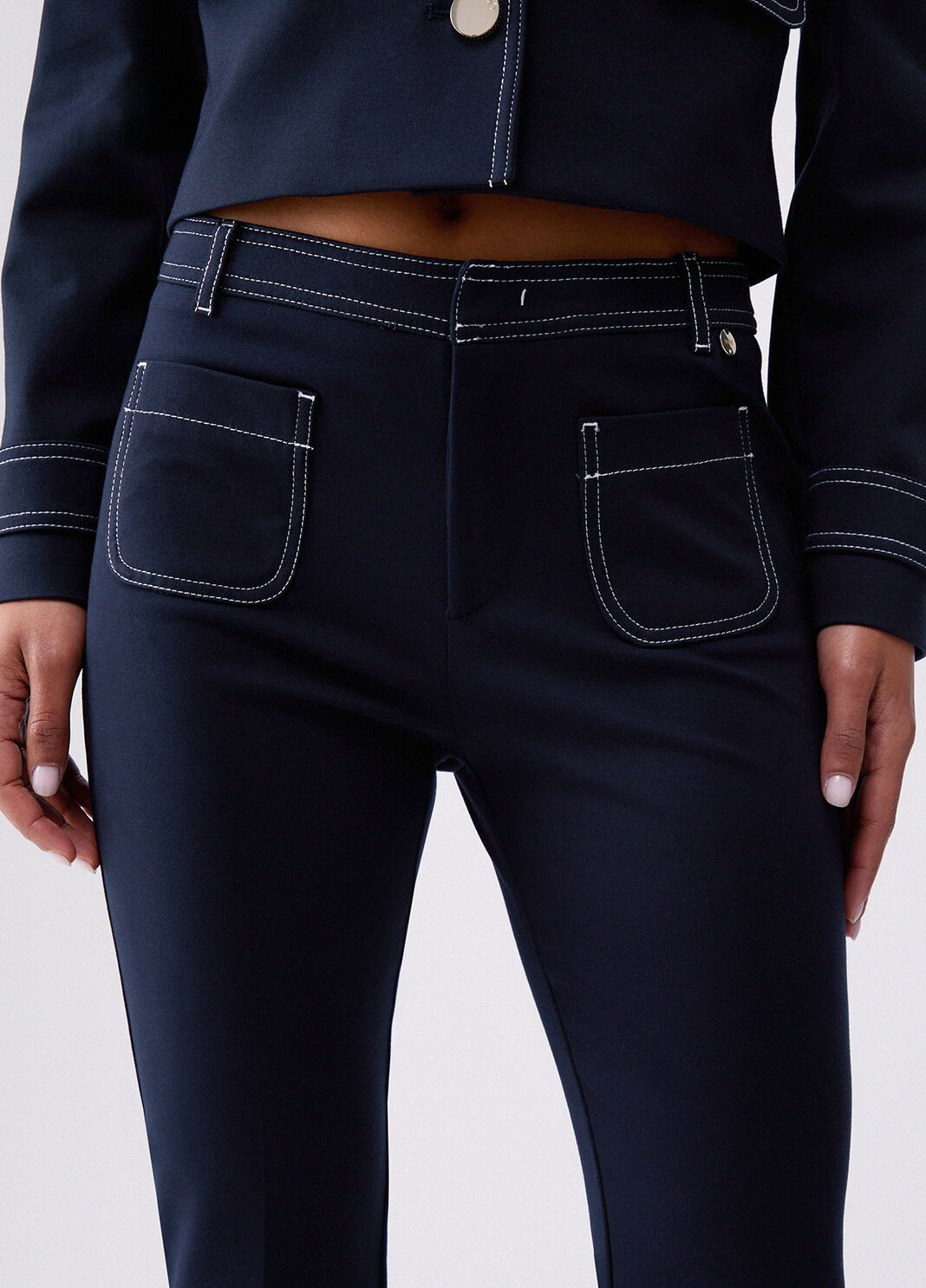 Pantalon au point de Milan bleu fonc&eacute; Liu Jo - large image number 4