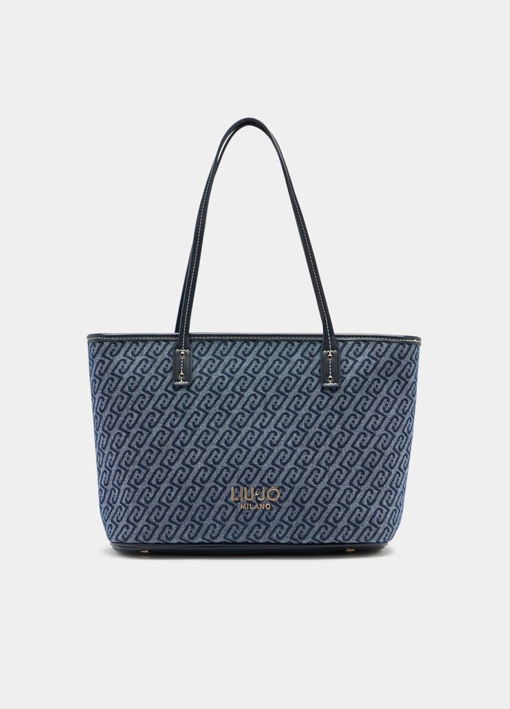 Bolso tote de denim con jacquard azul oscuro Liu Jo - medium