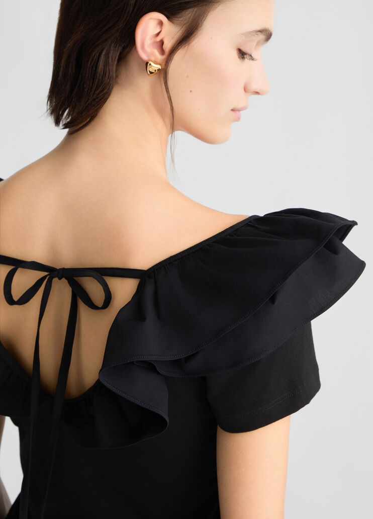 Cotton T-shirt with ruches black Liu Jo - large image number 4 Cotton T-shirt with ruches black Liu Jo - large image number 4