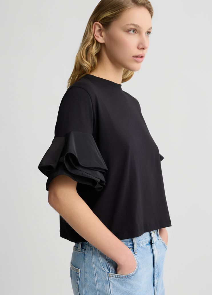 Black T-shirt with black flounced detailing black Liu Jo - large image number 3 Black T-shirt with black flounced detailing black Liu Jo - large image number 3