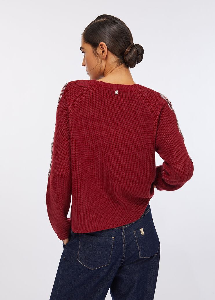 Pullover mit Cut-out und Schmuckstickerei Rot Liu Jo - large image number 1
