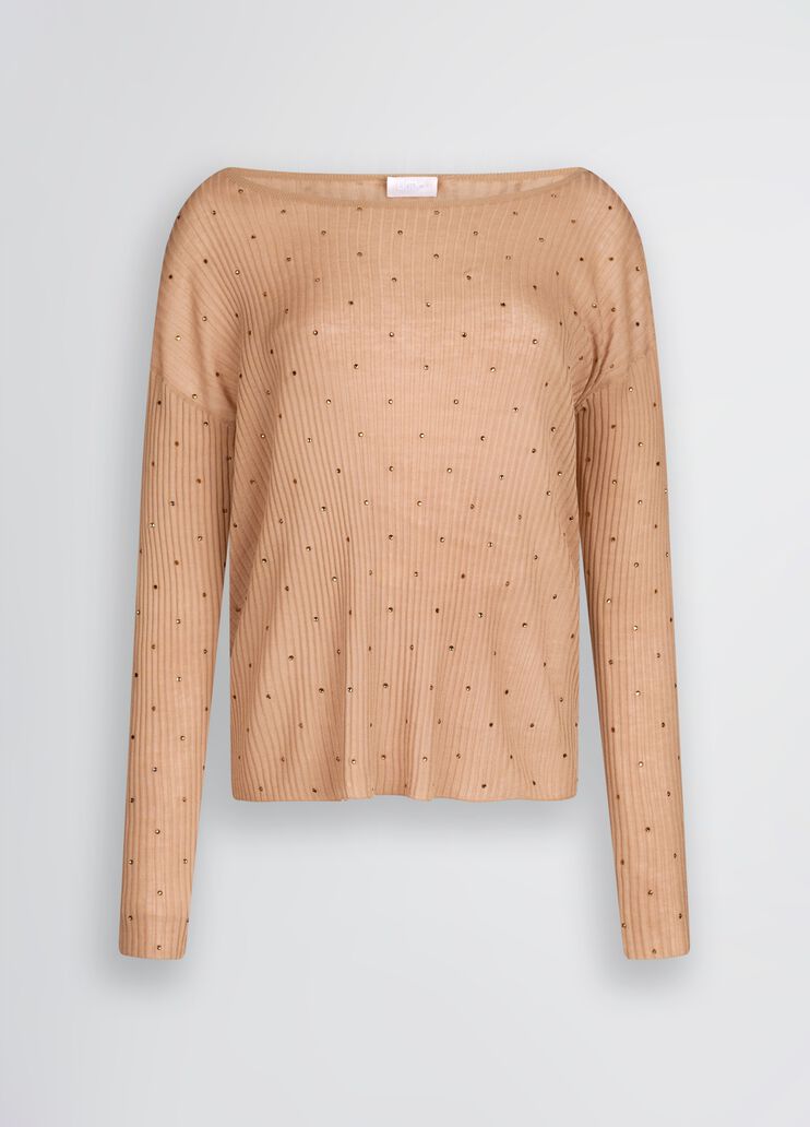 Beige jumper with rhinestones beige Liu Jo - large image number 6 Beige jumper with rhinestones beige Liu Jo - large image number 6